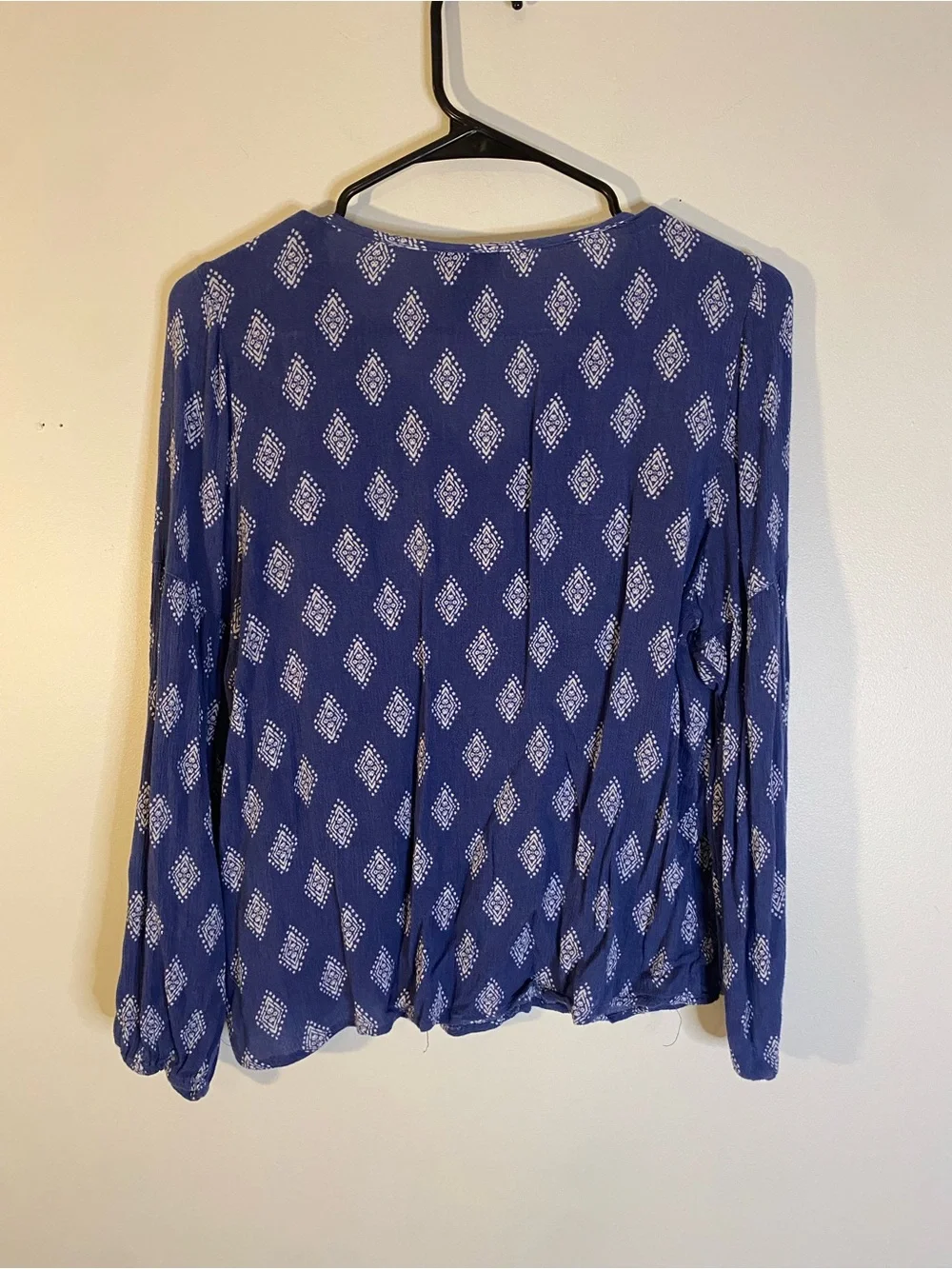 Rue21 Blue Printed V-Neck Long Sleeve Navy Blue Bohemian Top